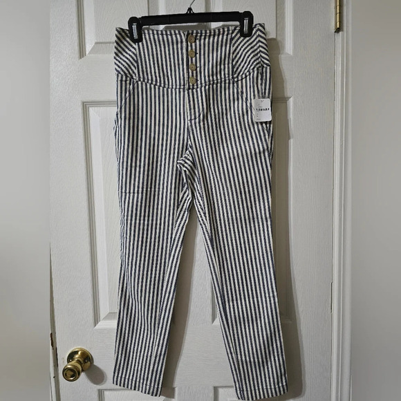 Free People Blue and White Tapered Trousers - Picture 3 of 14